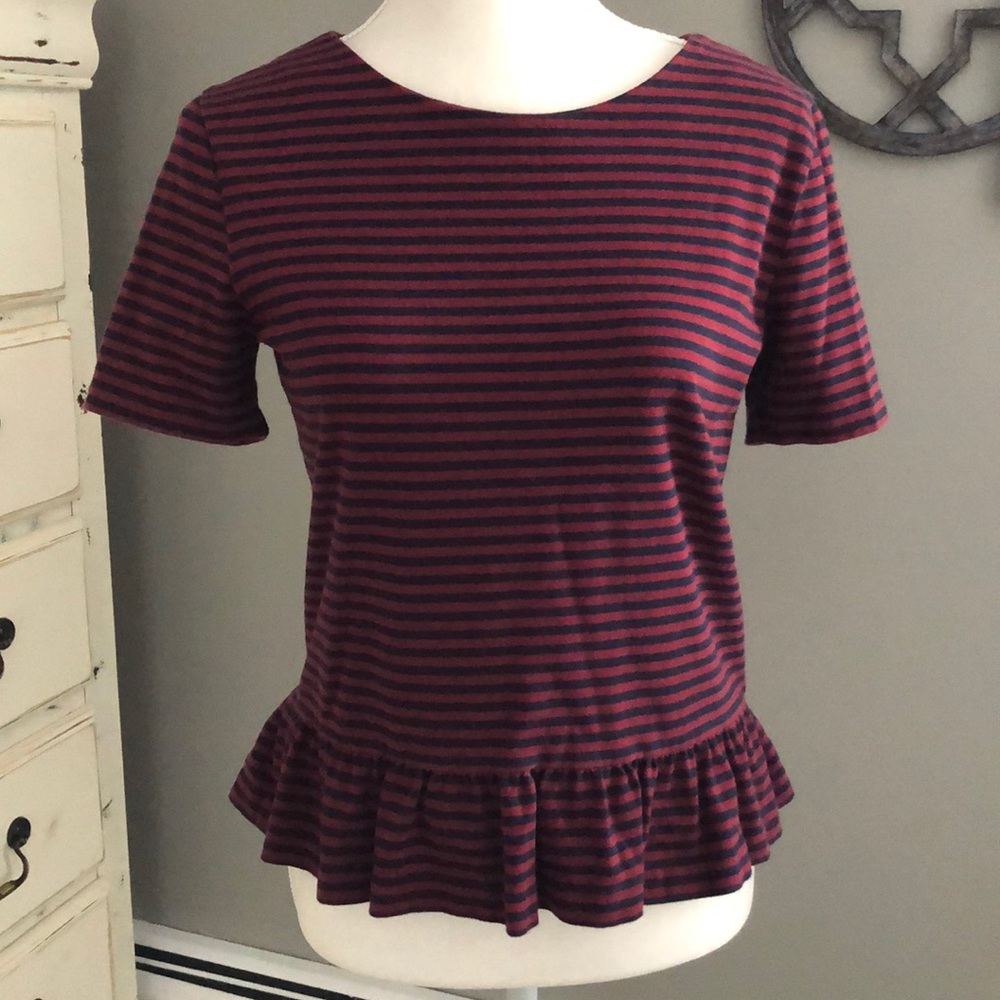 Navy and red pinstriped peplum top